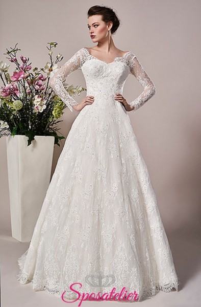 Alcamo-vestito da sposa vendita online italia con maniche lunghe