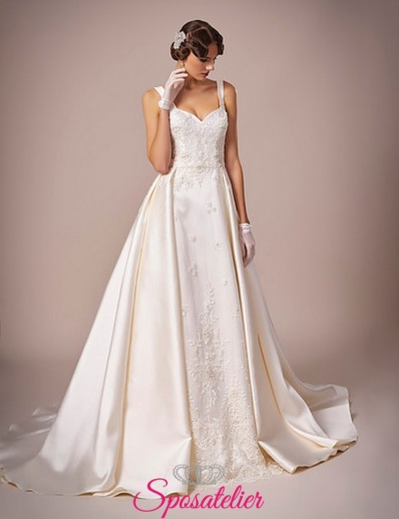 135-abito da sposa in raso ricamato con pizzo elegante e raffinato