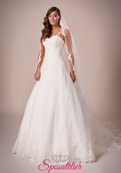 Augusta-abito da sposa economico vendita online in pizzo ricamato