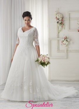 Margharina- abiti da sposa 2017 taglie comode con maniche di pizzo