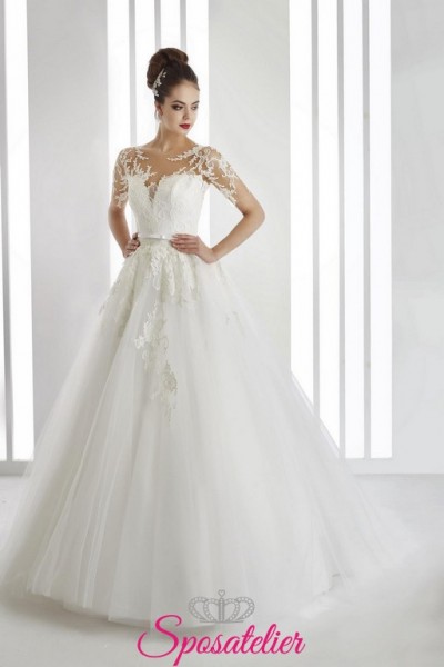 Abito da Sposa principesco scollo a cuore con ricami di Pizzo economico online