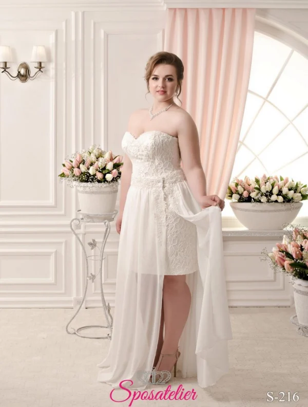 Abito da sposa due pezzi curvy con gonna staccabile vista frontale