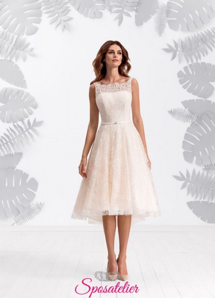 abiti da sposa corti colorati ricamato in pizzo rosa online economici