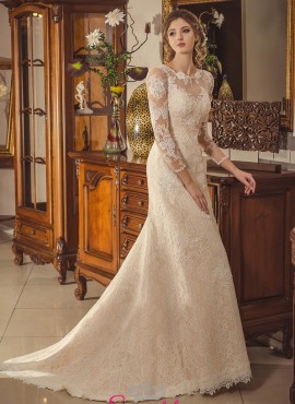 abiti da sposa in pizzo chantilly con maniche lunghe economici online