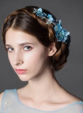 Coroncina con Fiori blu  damigella per acconciatura capelli online sito italiano