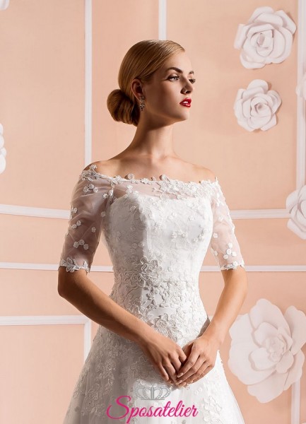 coprispalle sposa con scollatura a barca in pizzo elegante