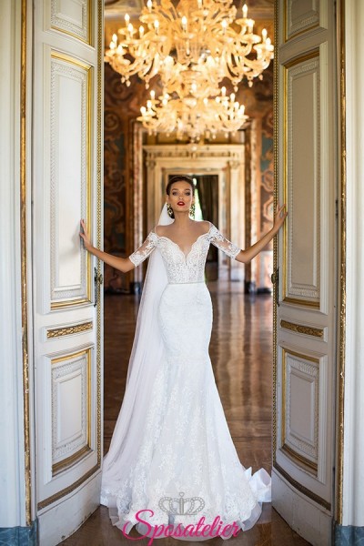 VENUSEE – vestiti da sposa in  pizzo a sirena online com maniche 3/4 economici italia
