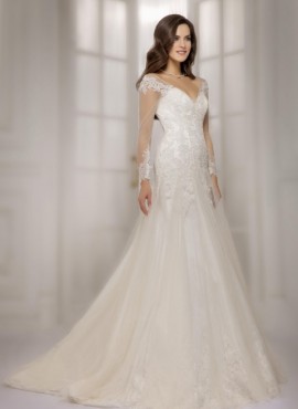 abito da sposa leggermente a sirena Online Economico con pizzo