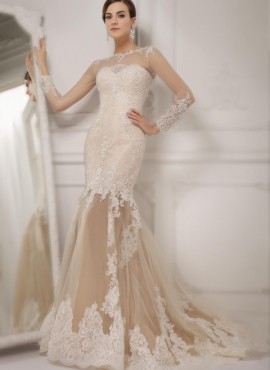 Vestito da sposa colorato con gonna trasparente e ricami in pizzo Online