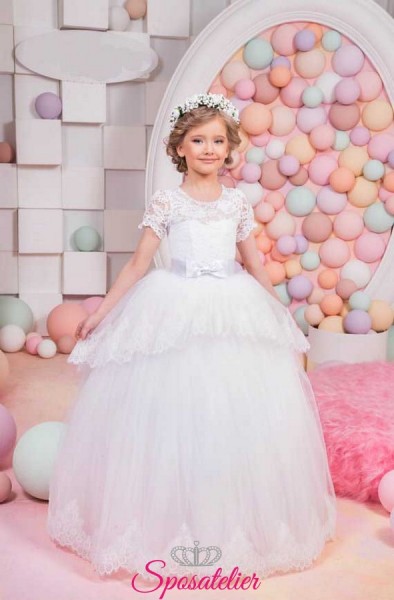 abiti prima comunione bambina pomposo in pizzo e tulle