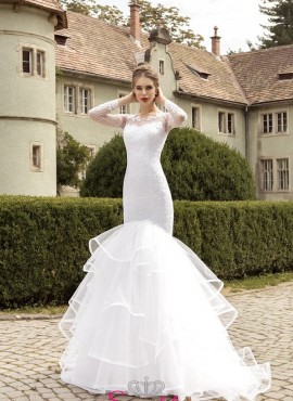 abito da sposa a sirena con gonna a balze 2018 online economici Italia