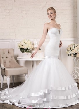 abito da sposa a sirena online con orlo in raso economici Italia