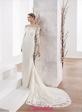 abito da sposa a sirena con strascico lungo e scollo a barchetta online economici