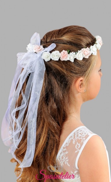 Coroncina Fiori Per Capelli Prima Comunione Bambina - Accessorio Elegante Con Perle E Strass - Foto 9