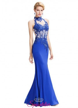 vestiti damigelle elegante blu con ricami di pizzo  economici online