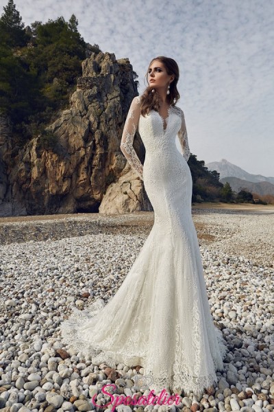 abiti da sposa a sirena vendita online economico di alta qualità ricamato in pizzo con maniche