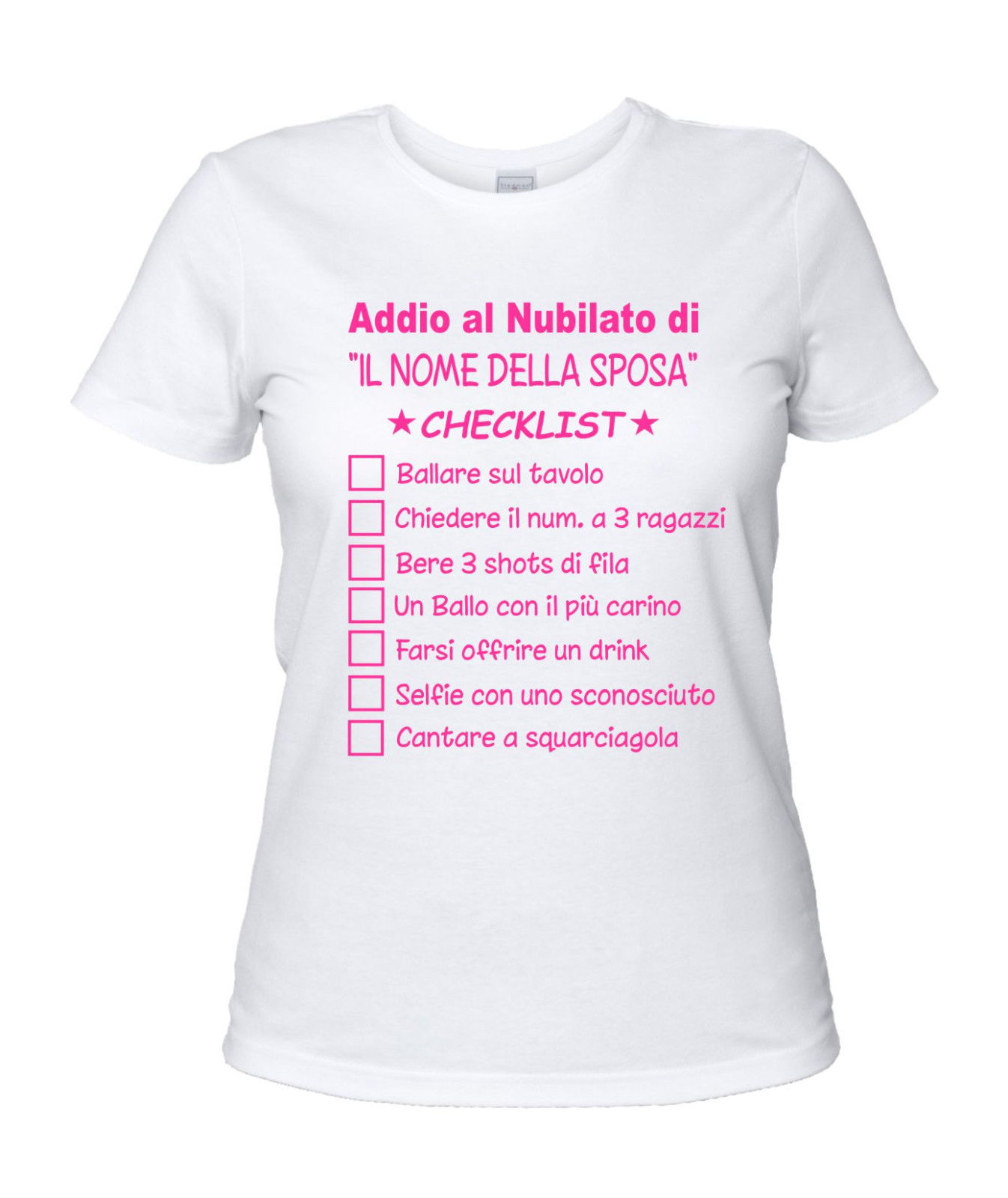 maglietta personalizzata lista cose da fare addio al nubilato