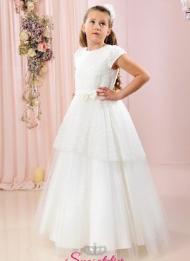 abito prima comunione bambina 2018 elegante in tulle glitterato raso e pizzo