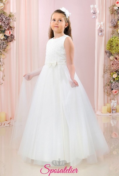 vestito comunione bambina firmato 2018 in tulle glitterato raso e pizzo