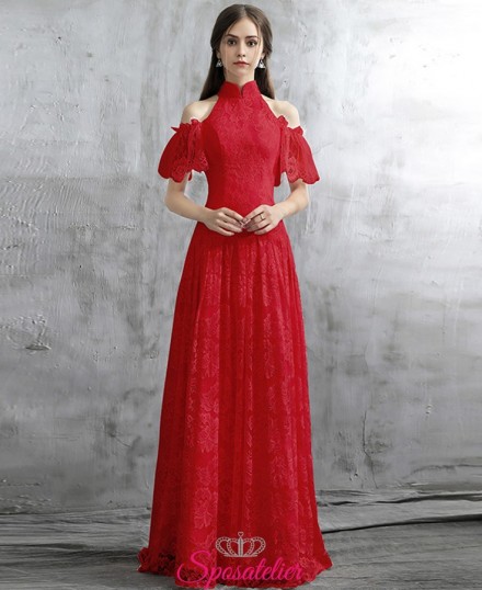 abiti da damigella nuova collezione ricamato in pizzo rosso o rosa