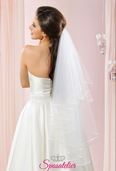 velo da sposa a cascata con bordo in raso media lunghezza