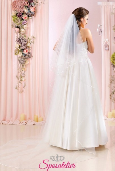 Velo da sposa lungo con bordo in raso sottile vendita online