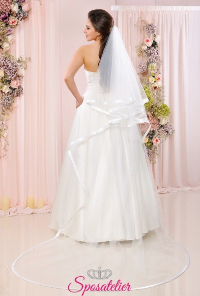 velo sposa online lungo con calata in tulle con bordo in raso