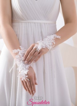 guanti da sposa di tendenza economici online ricamati in pizzo senza dita