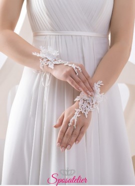 guanti da sposa corti senza dita ricamati in pizzo online collezione 2019