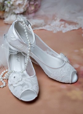 scarpe da sposa tacco basso 3 cm ricamate in pizzo floreale