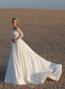 abiti da sposa matrimonio in spiaggia vendita online con scollo a barchetta e gonna ampia