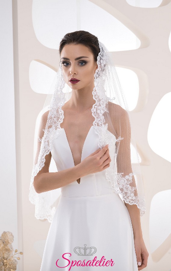 velo sposa davanti al visocon orlo di pizzo collezione 2019