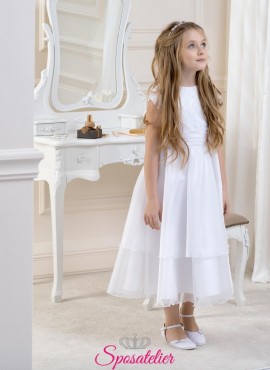 abiti prima comunione bambina in organza con corpetto ricamato in pizzo