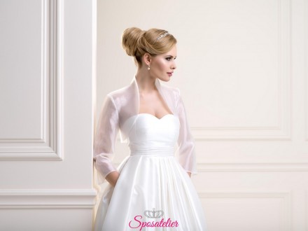 coprispalle sposa in organza con maniche 3/4 collezione 2019