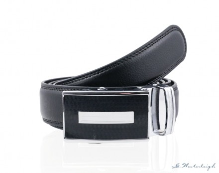Cintura elegante in pelle con fibbia placca nero argento