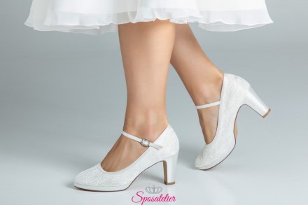 Scarpe da sposa online con cinturino tacco 8 color avorio collezione 2019
