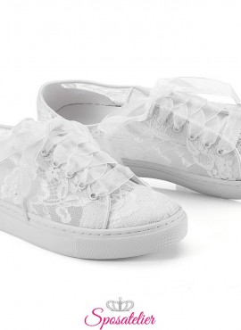 NADINE – sneakers da sposa comode in pizzo trasparente