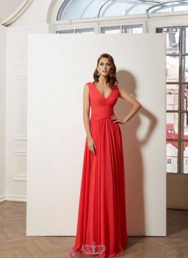 vestiti da cerimonia lunghi online color corallo di tendenza in chiffon