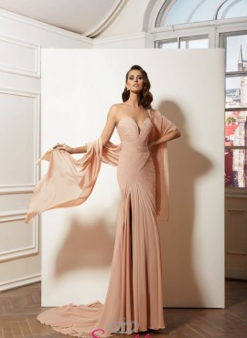 abiti da cerimonia rosa online modello a sirena elegante in chiffon collezione 2019