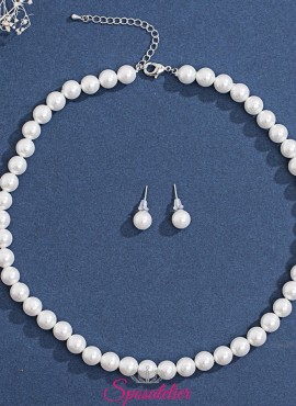 set di gioielli sposa decorato con perle lucide color avorio
