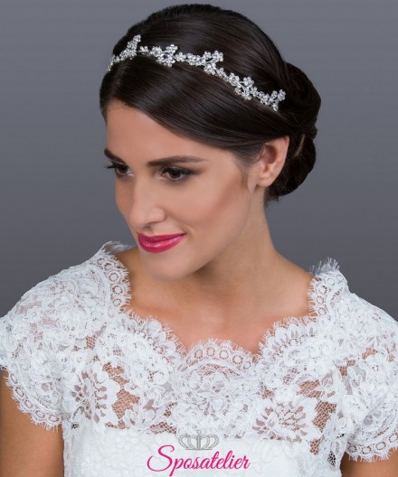 fascia capelli  sposa acconciatura raccolti 2019 color argento