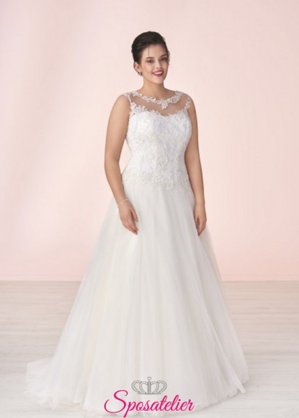abiti da sposa economici taglie comode collezione 2022 con scollo tondo