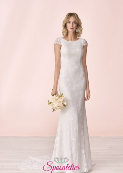 vestito da sposa economico online con scollo tondo e fiocco sulla schiena