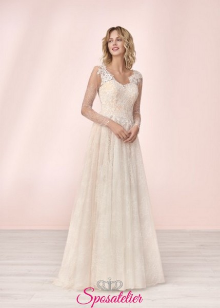 vestito da sposa economico online con scollo a semicuore e pizzo