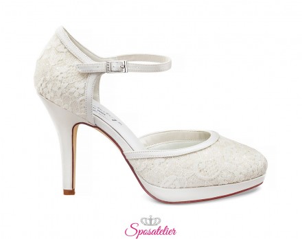 scarpe sposa online collezione 2020 con pizzo tacco 10 cm color avorio