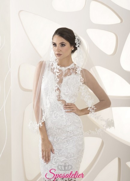 velo da sposa collezione 2020 online corto con ricami di pizzo