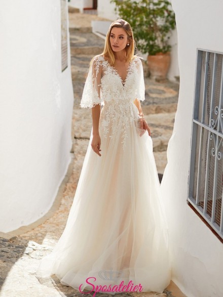 Deva- abiti da sposa con mantellina elegante di pizzo