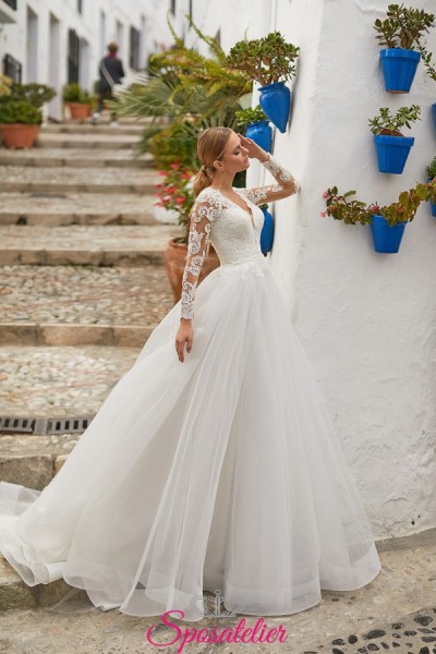 abiti da sposa con maniche lunghe di pizzo gonna da principessa