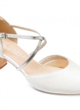 Cristina- scarpe sposa 2021 online avorio con dettagli in pelle color argento