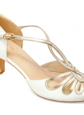 Janine- scarpe sposa 2021 online avorio con cinturino di pelle color oro